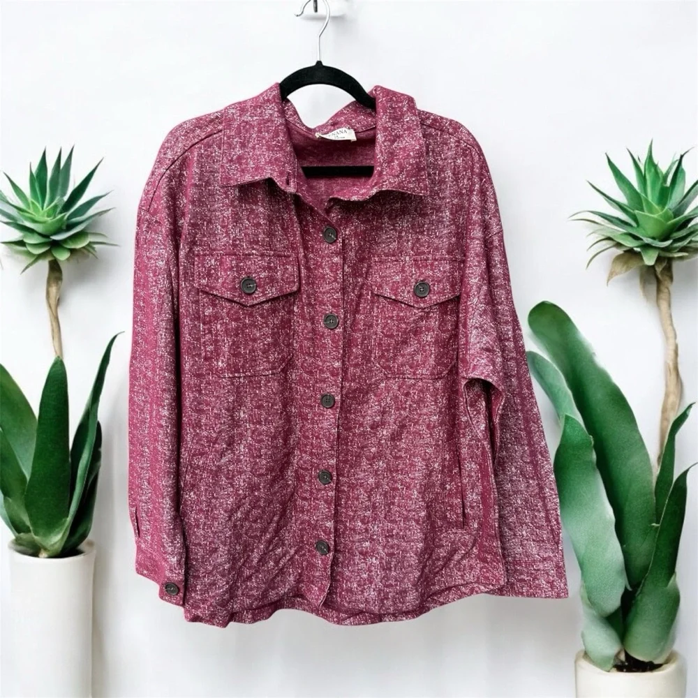 ZENANA Melange Knit Long Sleeve Shacket With Pockets Size 1X